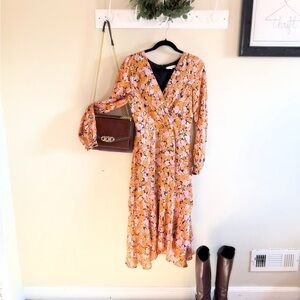 Wayf Orange Floral Long Sleeve Dress